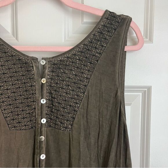 NEW Pol Boho Embroidered Mineral Wash MIDI Dress Olive Green Large - Picture 4 of 12